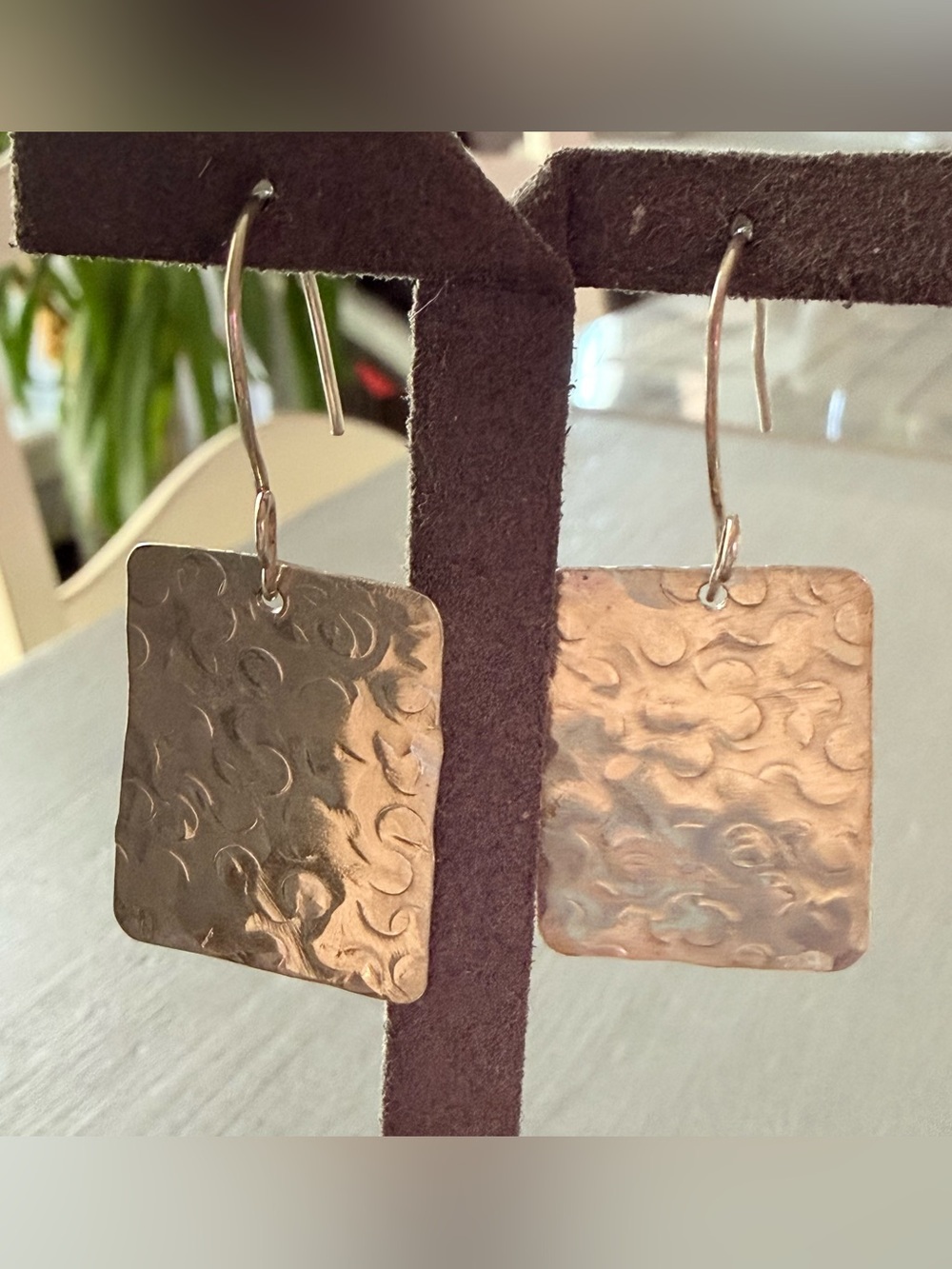 Artist made Silver Hammered Square Drop Earrings